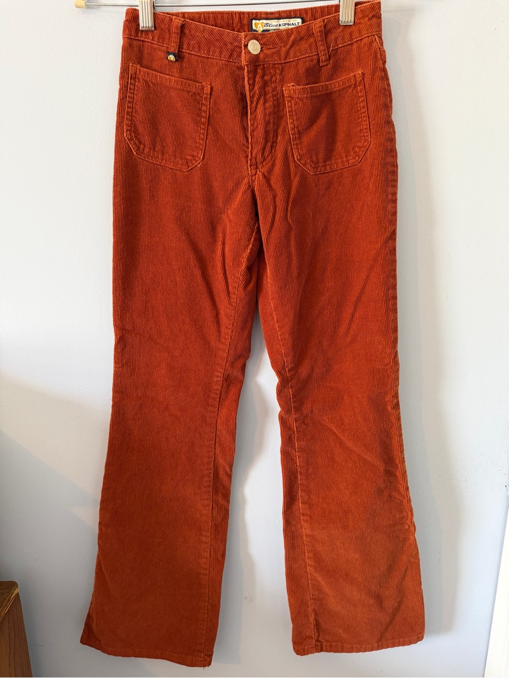 Blue Asphalt Rust Orange Corduroy Boot-Leg Jeans